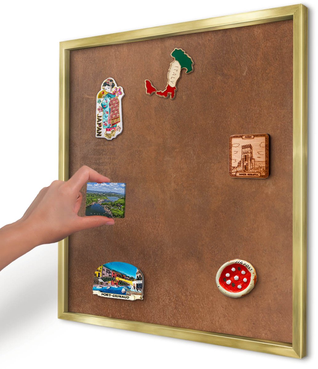 Artprintcave Bruin Magneetbord mit Gouden Frame - 50x50 cm - Bruine Textuur Magnetisch Bord - Minimalist Magnetisch Bord Voor Magneten - Texturen