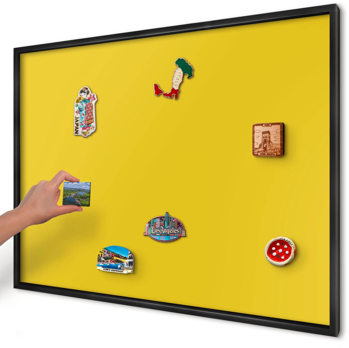 Artprintcave Geel Magneetbord mit Zwart Frame - 100x70 cm - Intens Geel Wandbord Magnetisch - Minimalist Magneetbord Voor Keuken - Achtergronden En Patronen