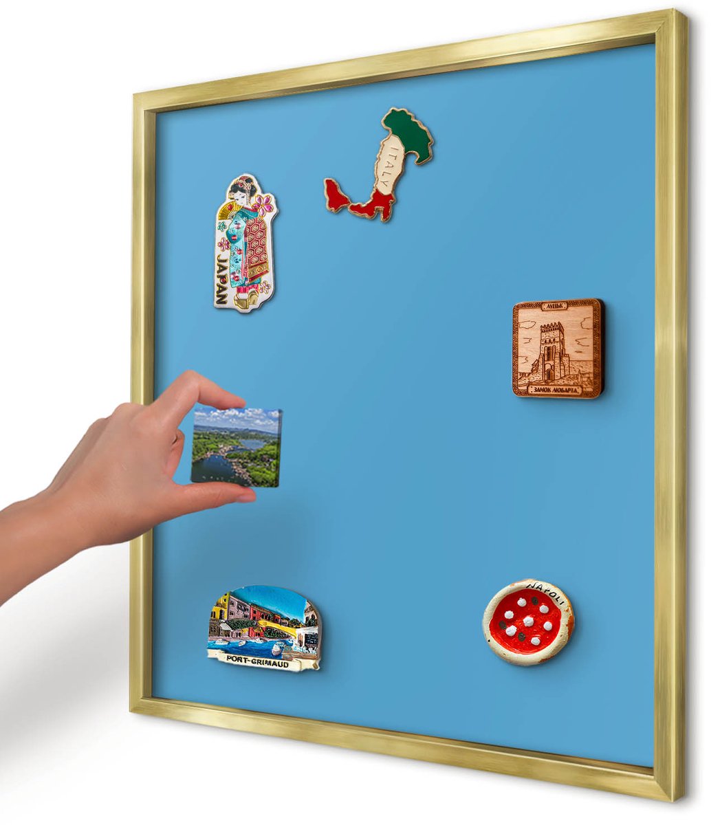 Artprintcave Blauw Magneetbord mit Gouden Frame - 50x50 cm - Blauw Water Magneetbord Voor Keuken - Minimalist Notitiebord - Achtergronden En Patronen