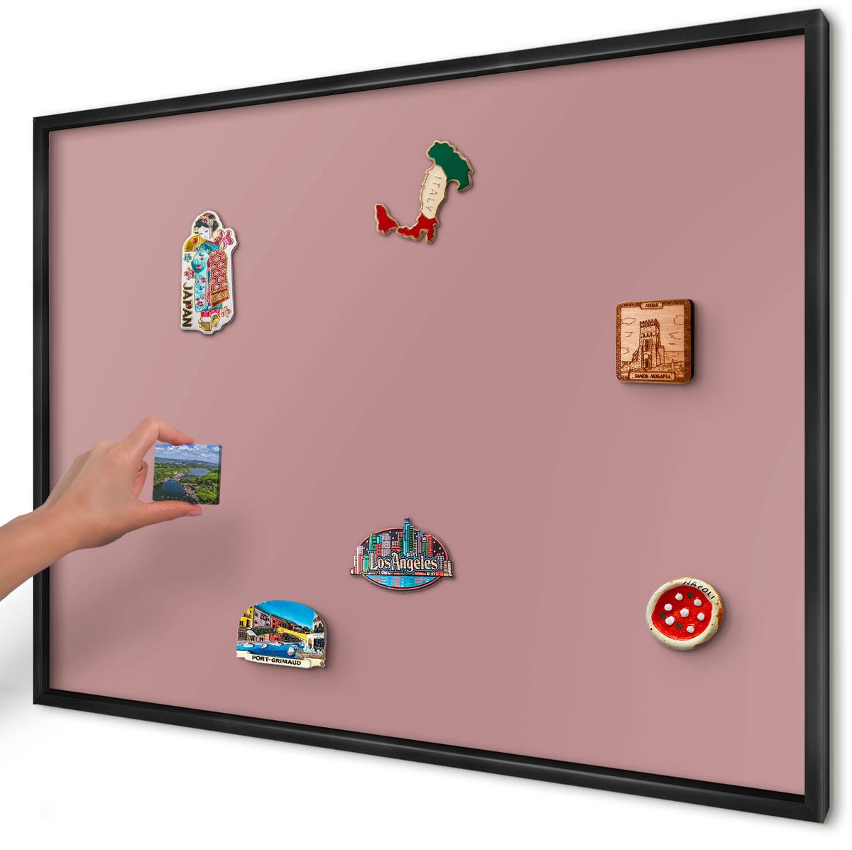 Artprintcave Roze Magneetbord mit Zwart Frame - 100x70 cm - Pastelroze Magnetische Organizer - Minimalist Bord Voor Magneten - Achtergronden En Patronen
