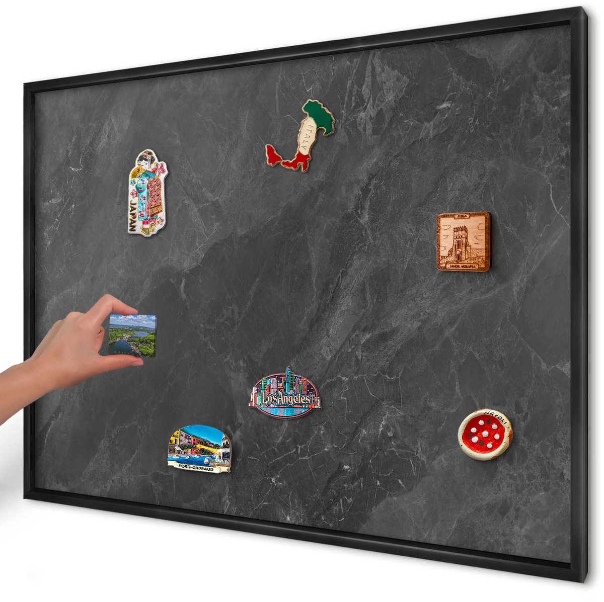 Artprintcave Zwart Magneetbord mit Zwart Frame - 100x70 cm - Grijze Elegantie Magneetbord Voor Keuken - Minimalist Magneetbord Voor Foto's - Texturen