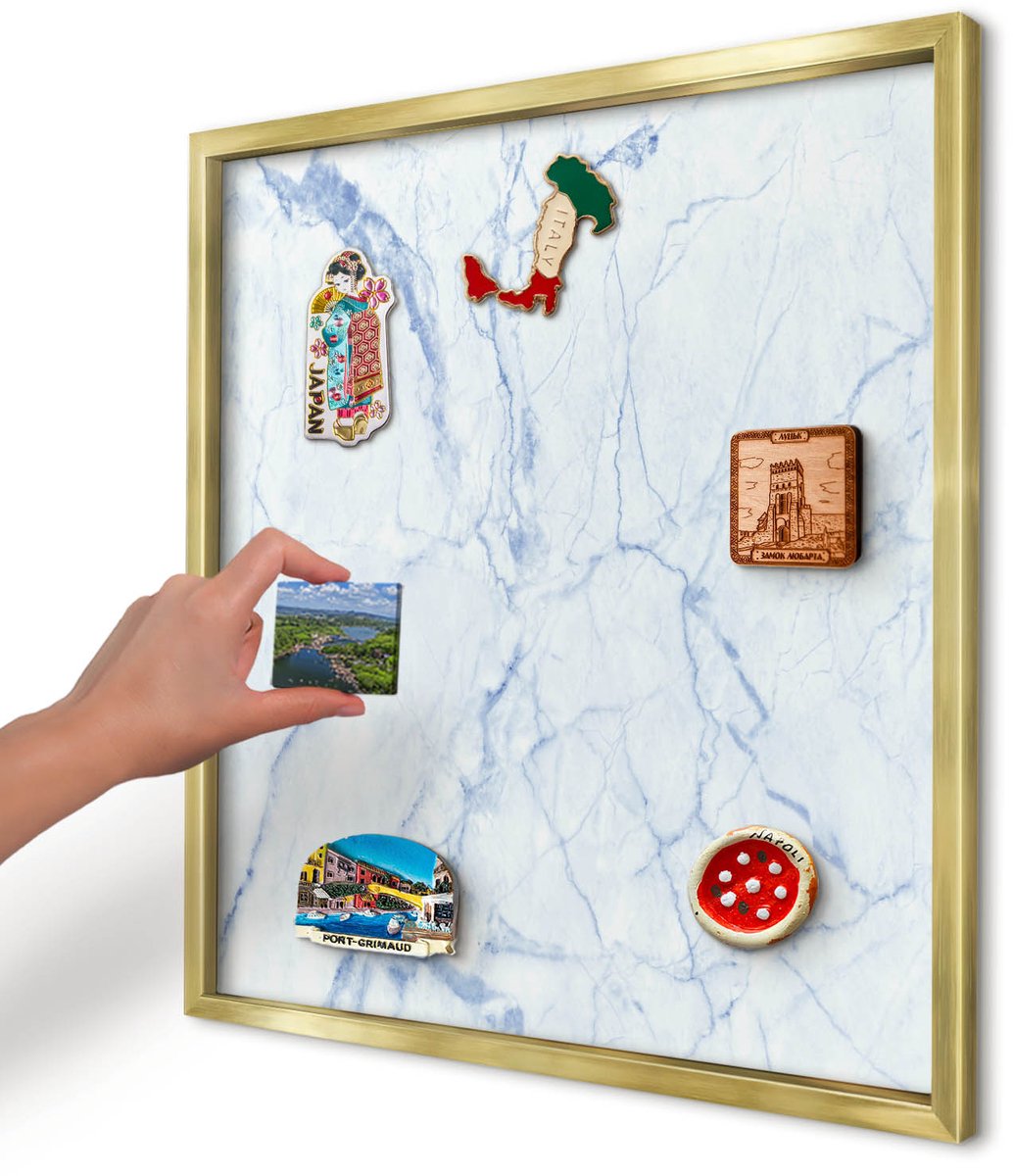 Artprintcave Wit Magneetbord mit Gouden Frame - 50x50 cm - Marmerontwerp Wandbord Magnetisch - Minimalist Notitiebord - Texturen