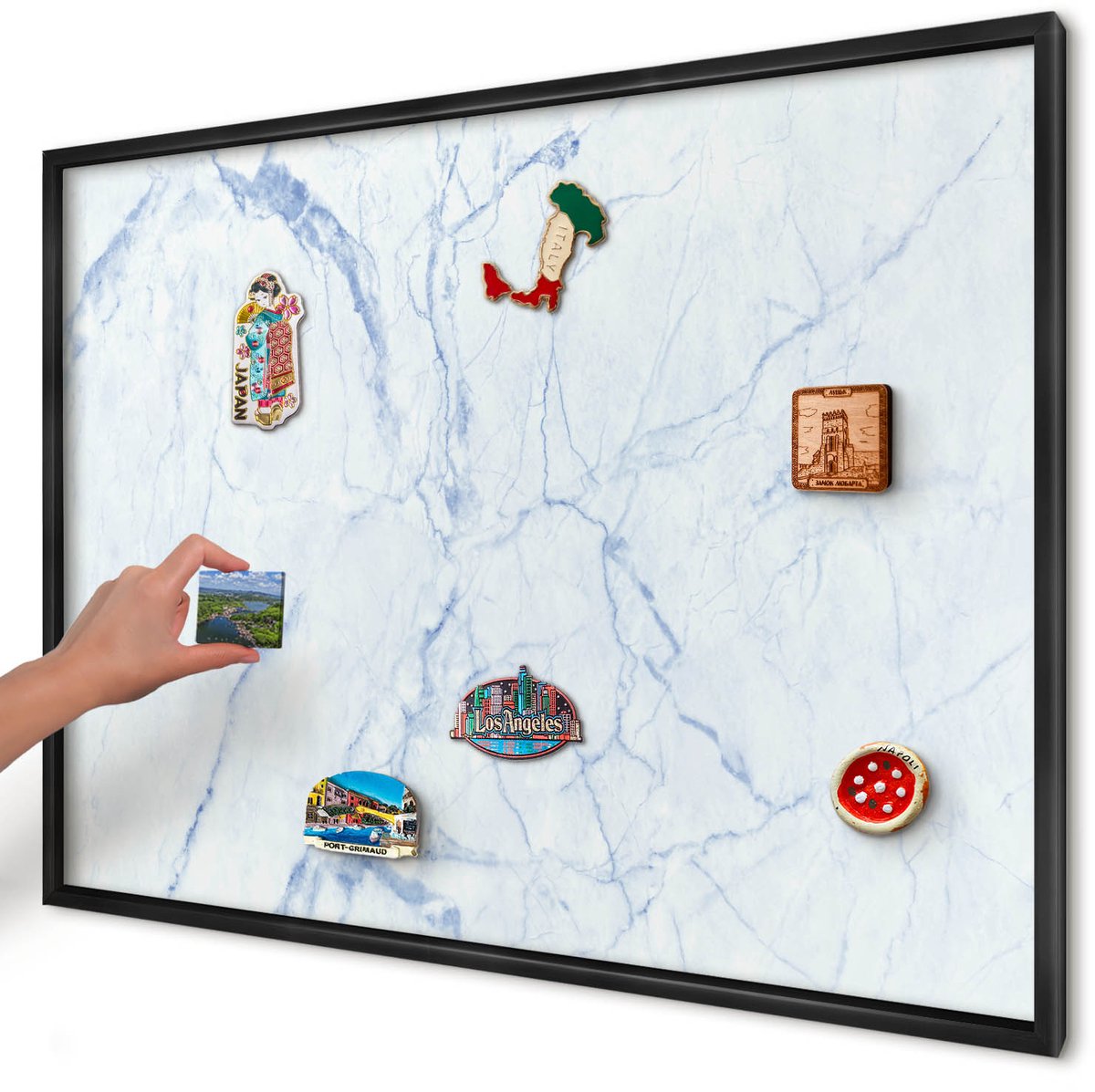 Artprintcave Wit Magneetbord mit Zwart Frame - 100x70 cm - Marmerontwerp Magneetbord Voor Foto's - Minimalist Magneet Bord mit Frame - Texturen