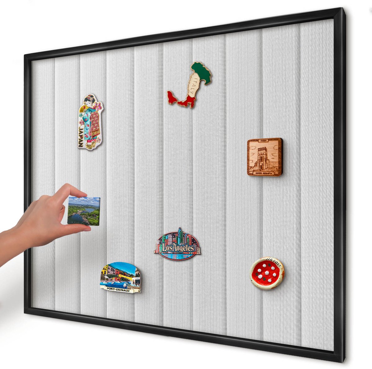 Artprintcave Wit Magneetbord mit Zwart Frame - 80x60 cm - Minimalistische Strepen Magneetbord Voor Foto's - Minimalist Wandbord Magnetisch - Teksten