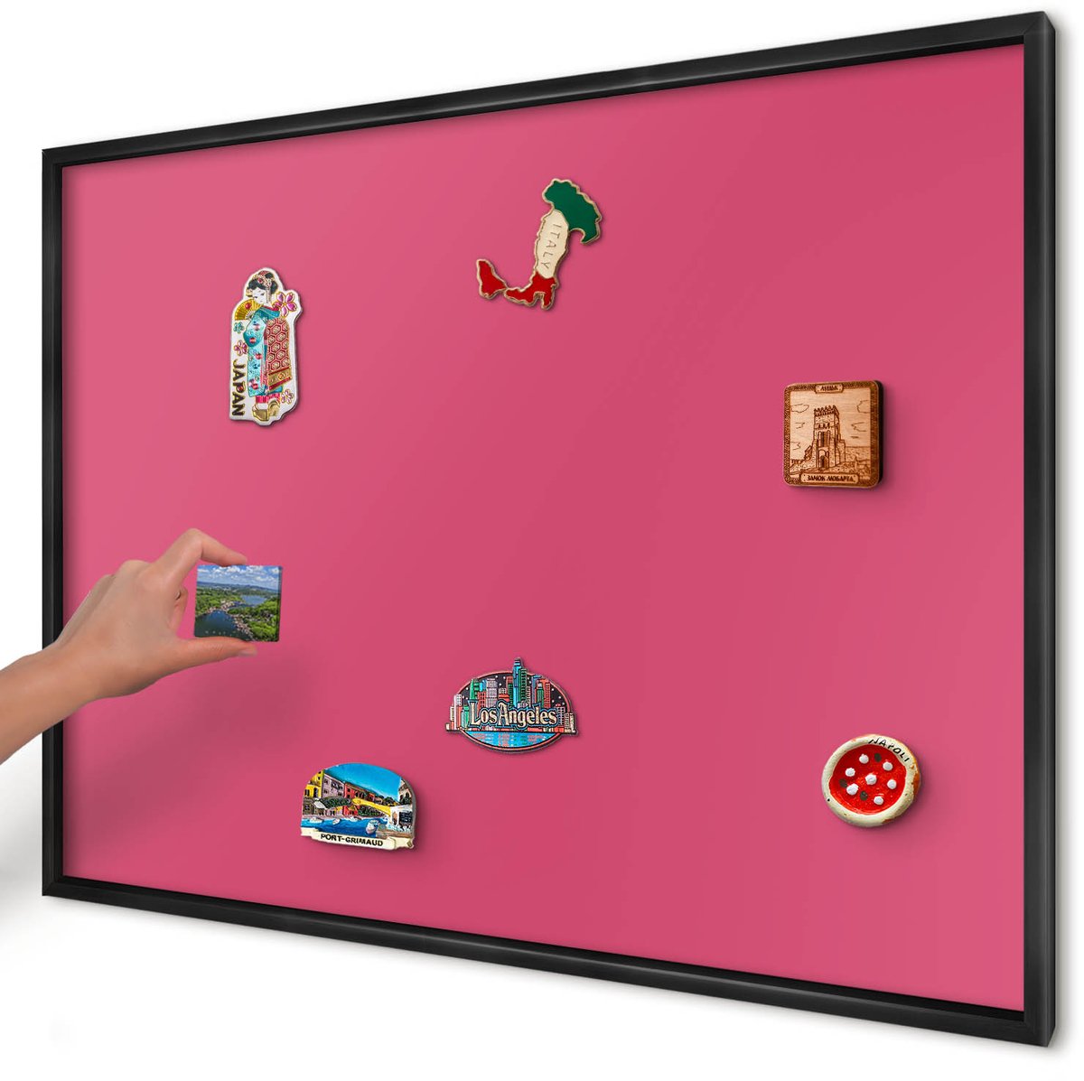 Artprintcave Roze Magneetbord mit Zwart Frame - 100x70 cm - Energie Roze Magnetisch Bord - Minimalist Memobord Keuken - Achtergronden En Patronen