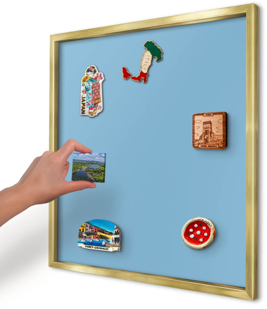 Artprintcave Blauw Magneetbord mit Gouden Frame - 50x50 cm - Blauwe Kleur Notitiebord - Minimalist Wandbord Magnetisch - Achtergronden En Patronen