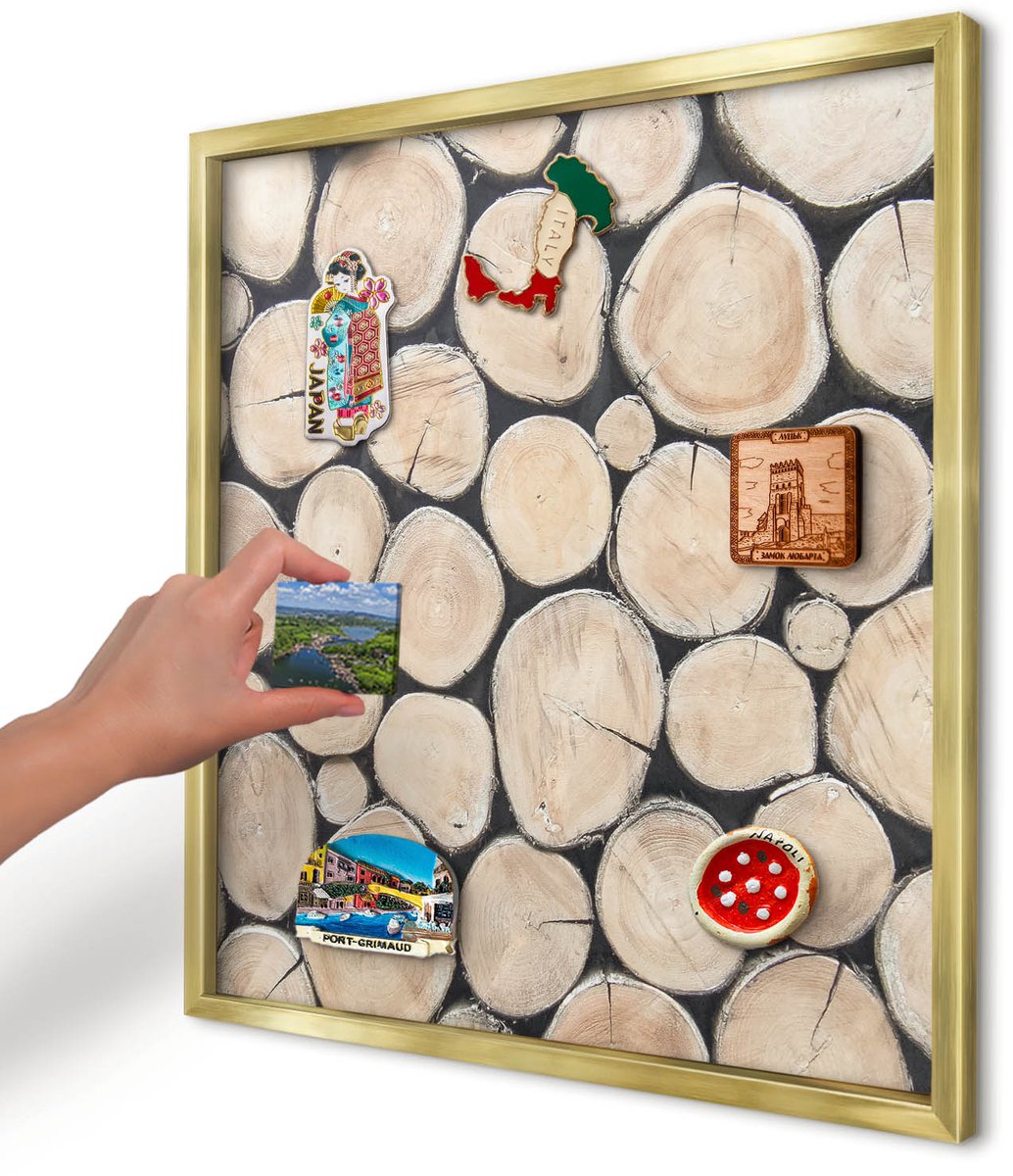 Artprintcave Beige Magneetbord mit Gouden Frame - 50x50 cm - Houtstructuur Memobord Keuken - Rustiek Magneet Bord mit Frame - Texturen