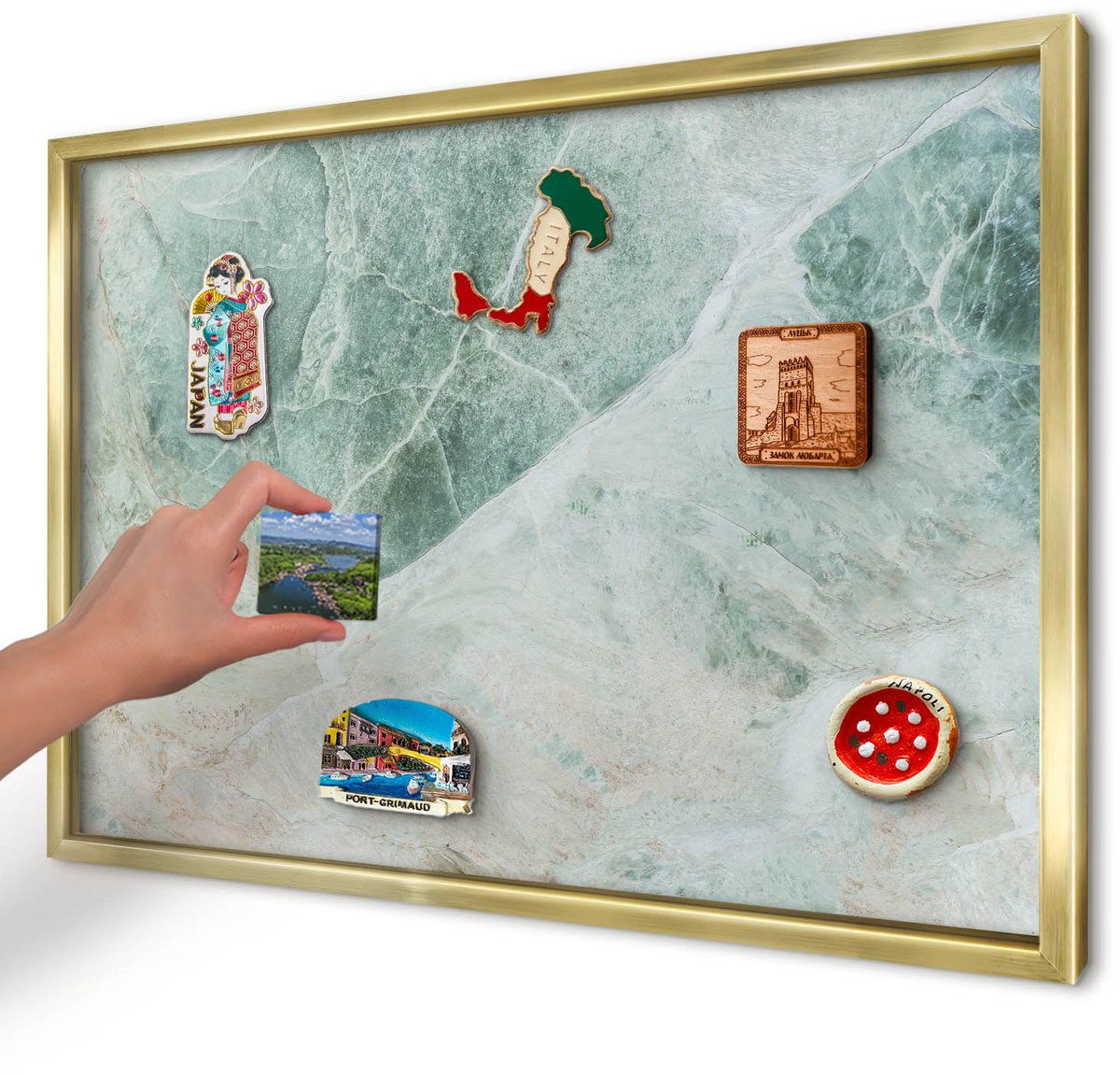 Artprintcave Groente Magneetbord mit Gouden Frame - 60x40 cm - Groene Texturen Bord Voor Magneten - Abstract Memobord Keuken - Texturen