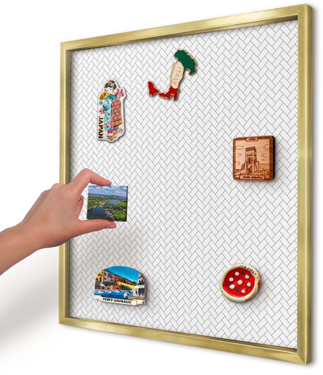 Artprintcave Wit Magneetbord mit Gouden Frame - 50x50 cm - Witte Visgraat Magneetbord Voor Keuken - Minimalist Magnetisch Bord - Achtergronden En Patronen