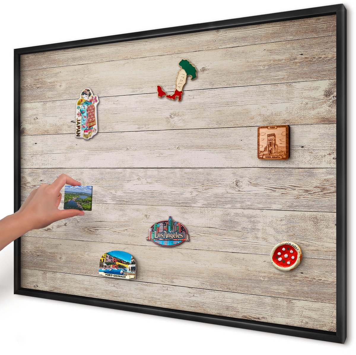 Artprintcave Beige Magneetbord mit Zwart Frame - 100x70 cm - Houtstructuur Magneetbord Voor Foto's - Rustiek Memobord Keuken - Texturen