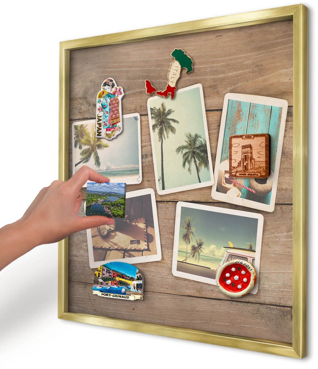 Artprintcave Beige Magneetbord mit Gouden Frame - 50x50 cm - Vakantienostalgie Magneetbord Voor Foto's - Vintage Magnetisch Bord - Natuur