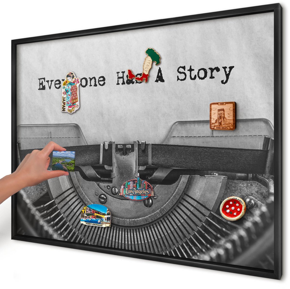 Artprintcave Zwart Magneetbord mit Zwart Frame - 100x70 cm - Vintage Machine Magnetisch Bord - Vintage Notitiebord - Deel