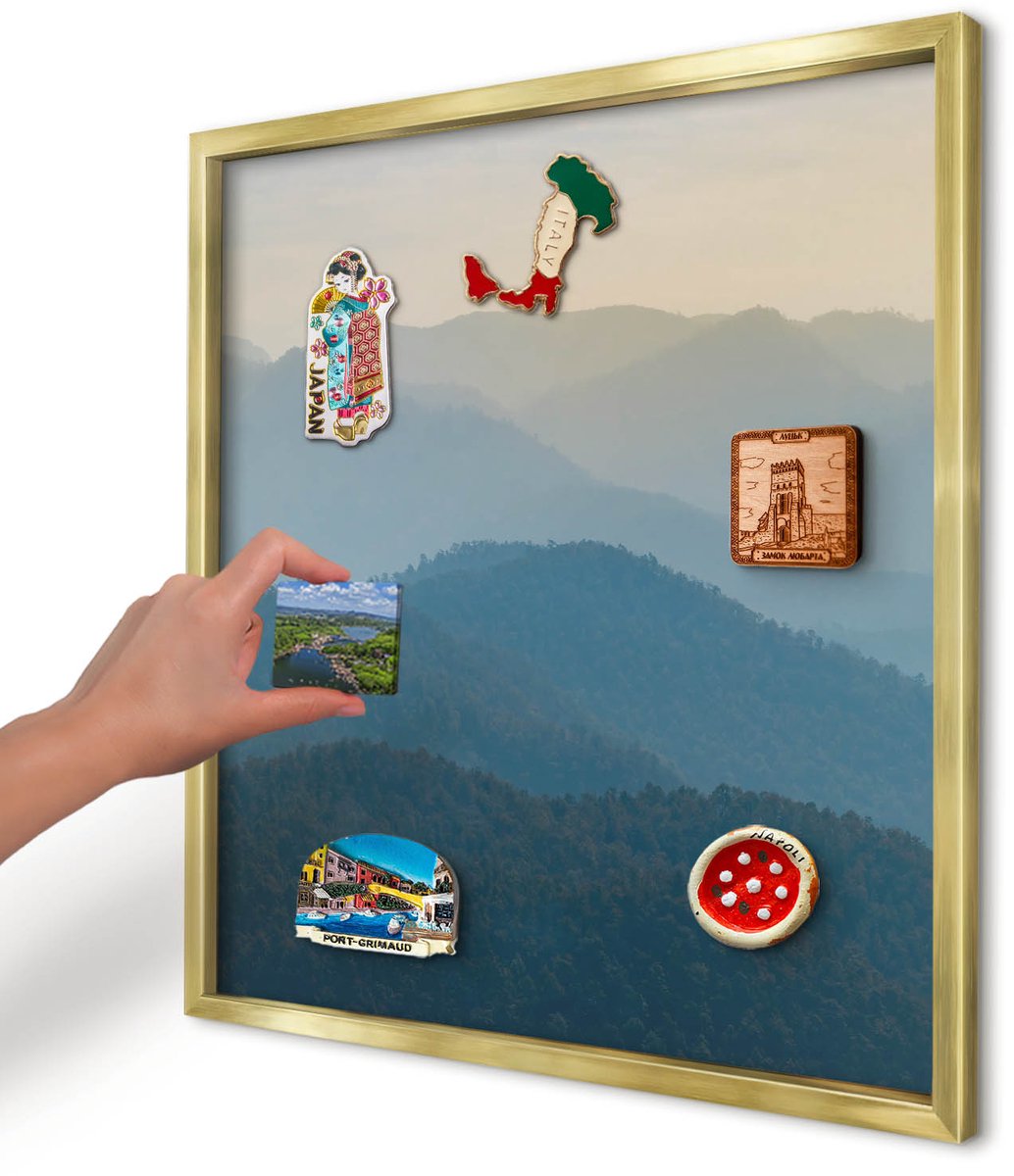 Artprintcave Groente Magneetbord mit Gouden Frame - 50x50 cm - Uitzicht Op De Bergen Magnetisch Bord Voor Magneten - Fotografisch Wandbord Magnetisch - Landschappen