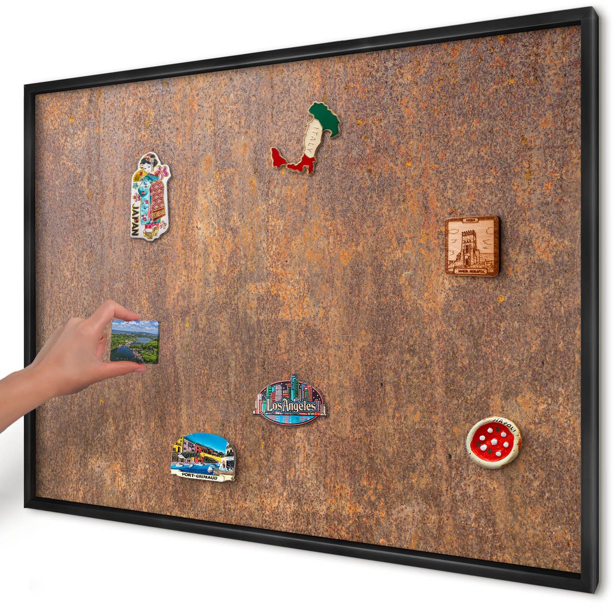 Artprintcave Bruin Magneetbord mit Zwart Frame - 100x70 cm - Roestige Elegantie Magneetbord Voor Keuken - Industrieel/Loft Magneetbord Voor Foto's - Texturen