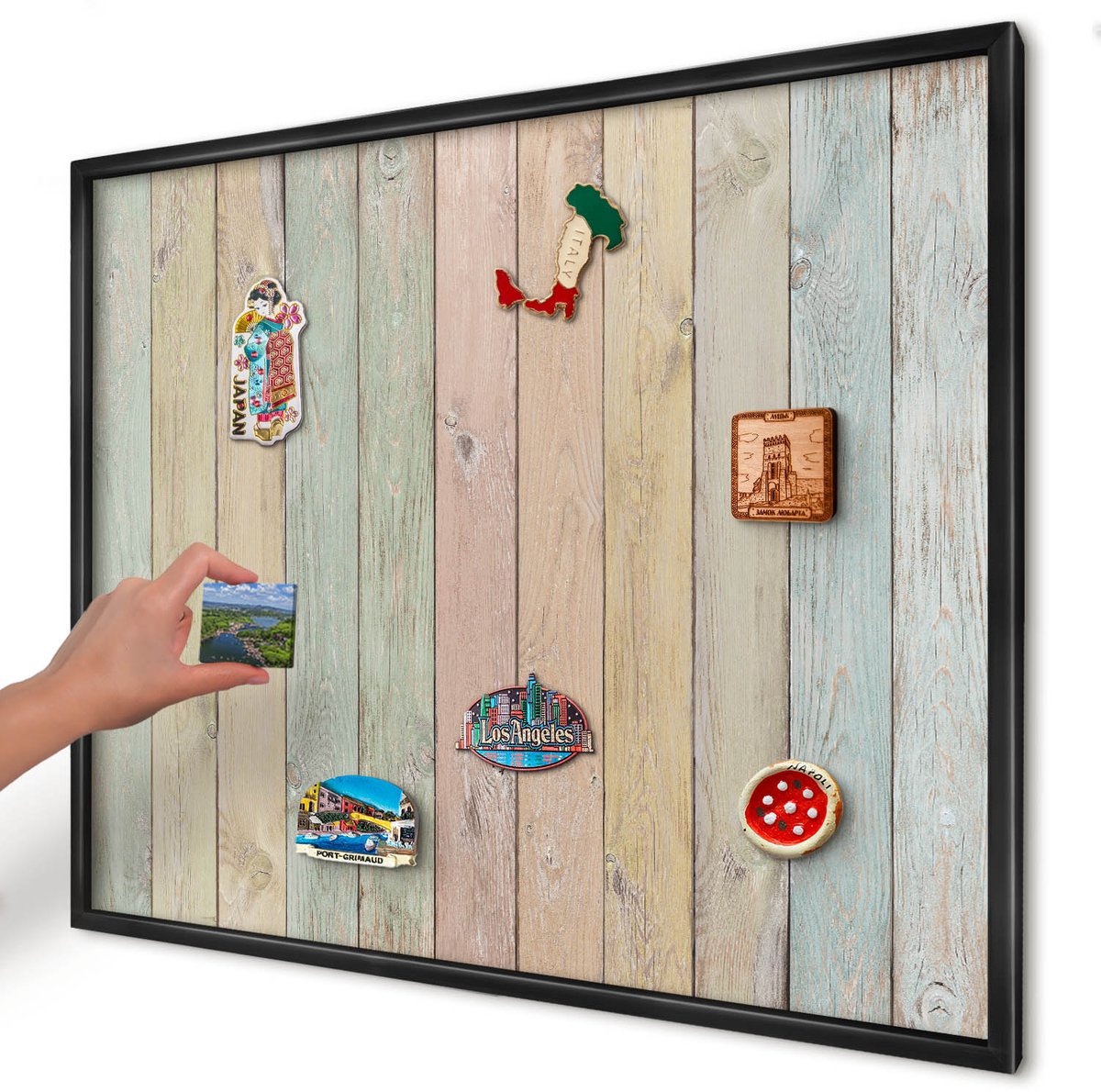 Artprintcave Groente Magneetbord mit Zwart Frame - 80x60 cm - Rustieke Planken Magnetische Organizer - Rustiek Magnetisch Bord - Texturen