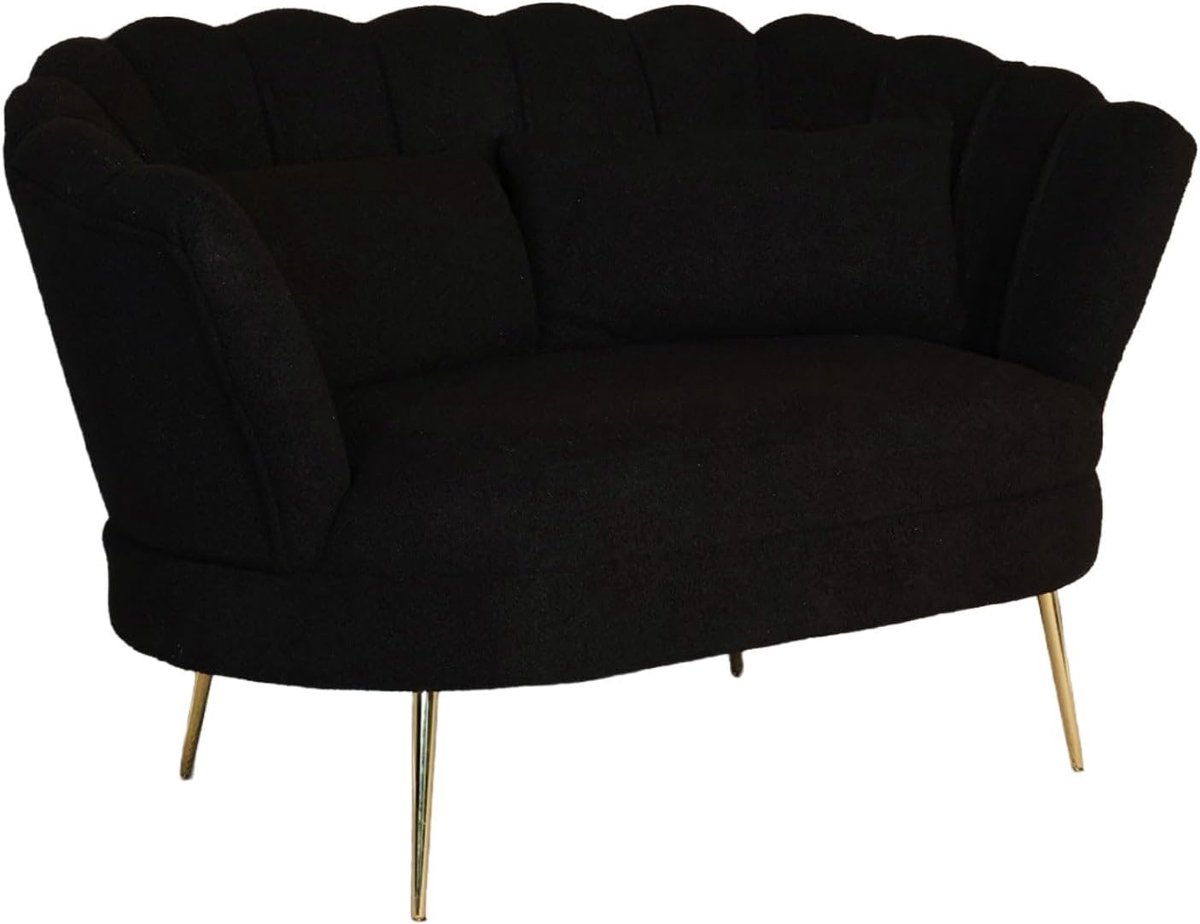 Sofa 2 zits teddy zwart - 140 cm stof - incl. 2 kussens - eenvoudig te monteren - ShopVlot