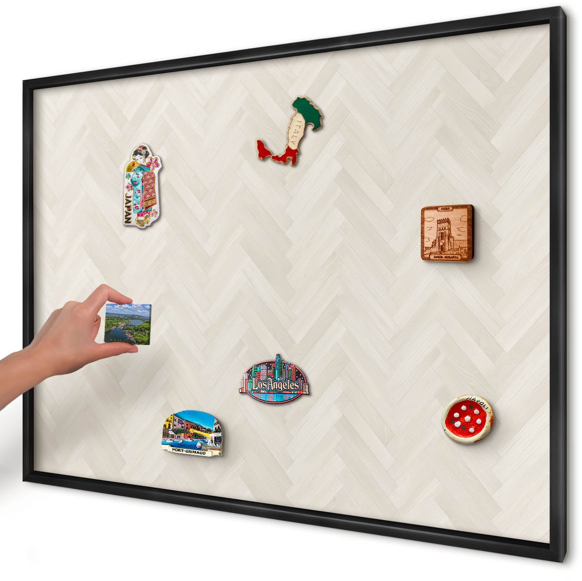 Artprintcave Romig Magneetbord mit Zwart Frame - 100x70 cm - Subtiele Visgraat Magneetbord Voor Keuken - Minimalist Notitiebord - Texturen