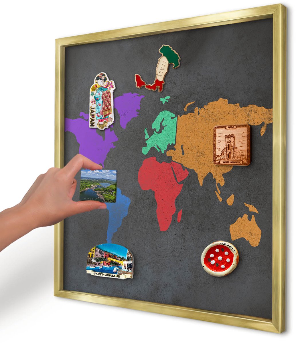 Artprintcave Zwart Magneetbord mit Gouden Frame - 50x50 cm - Kleurenkaart Magneetbord Voor Keuken - Modern Magnetisch Bord Voor Magneten - Kaarten