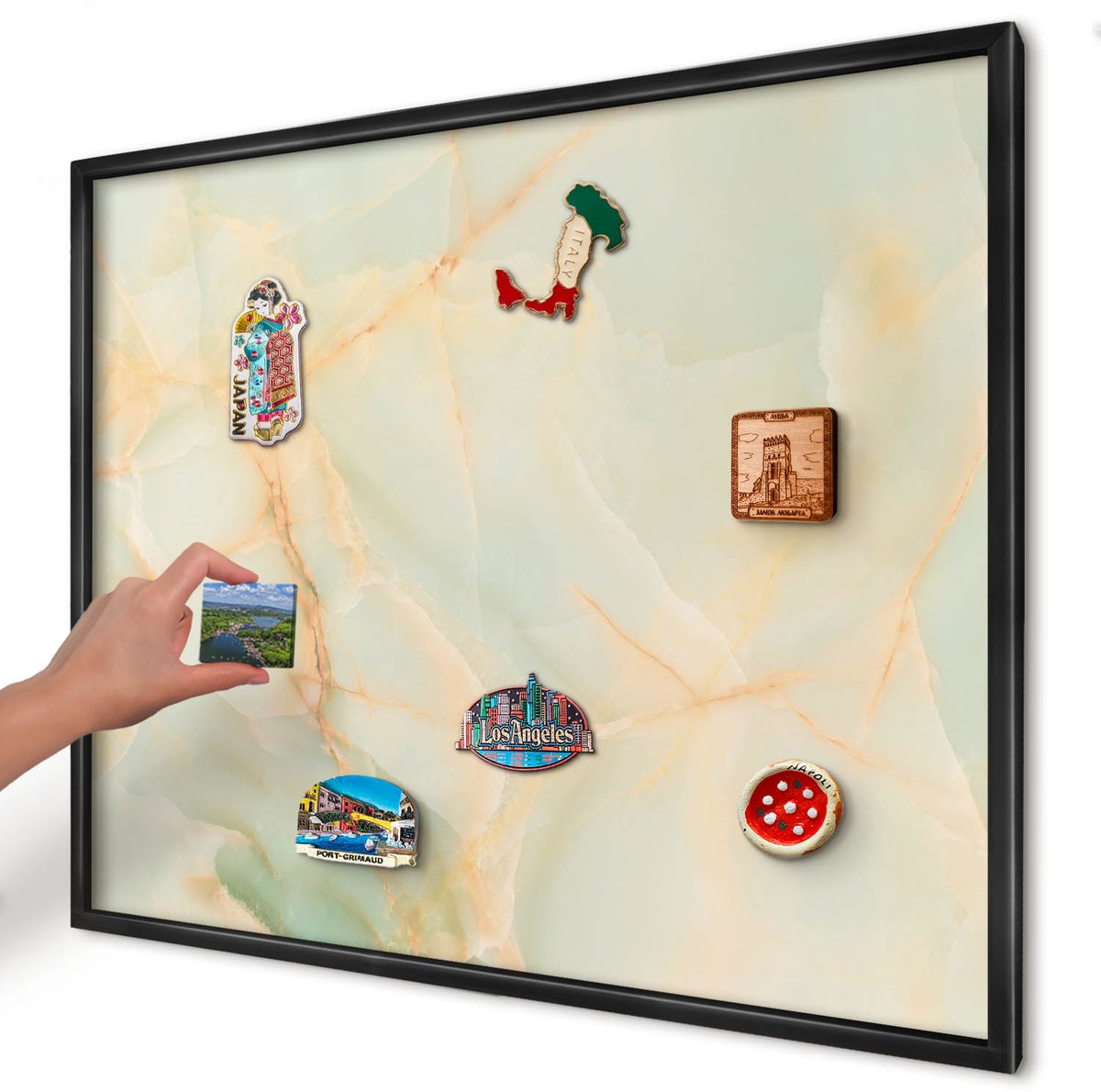 Artprintcave Romig Magneetbord mit Zwart Frame - 80x60 cm - Marmeren Elegantie Magnetisch Bord Voor Magneten - Modern Notitiebord - Texturen