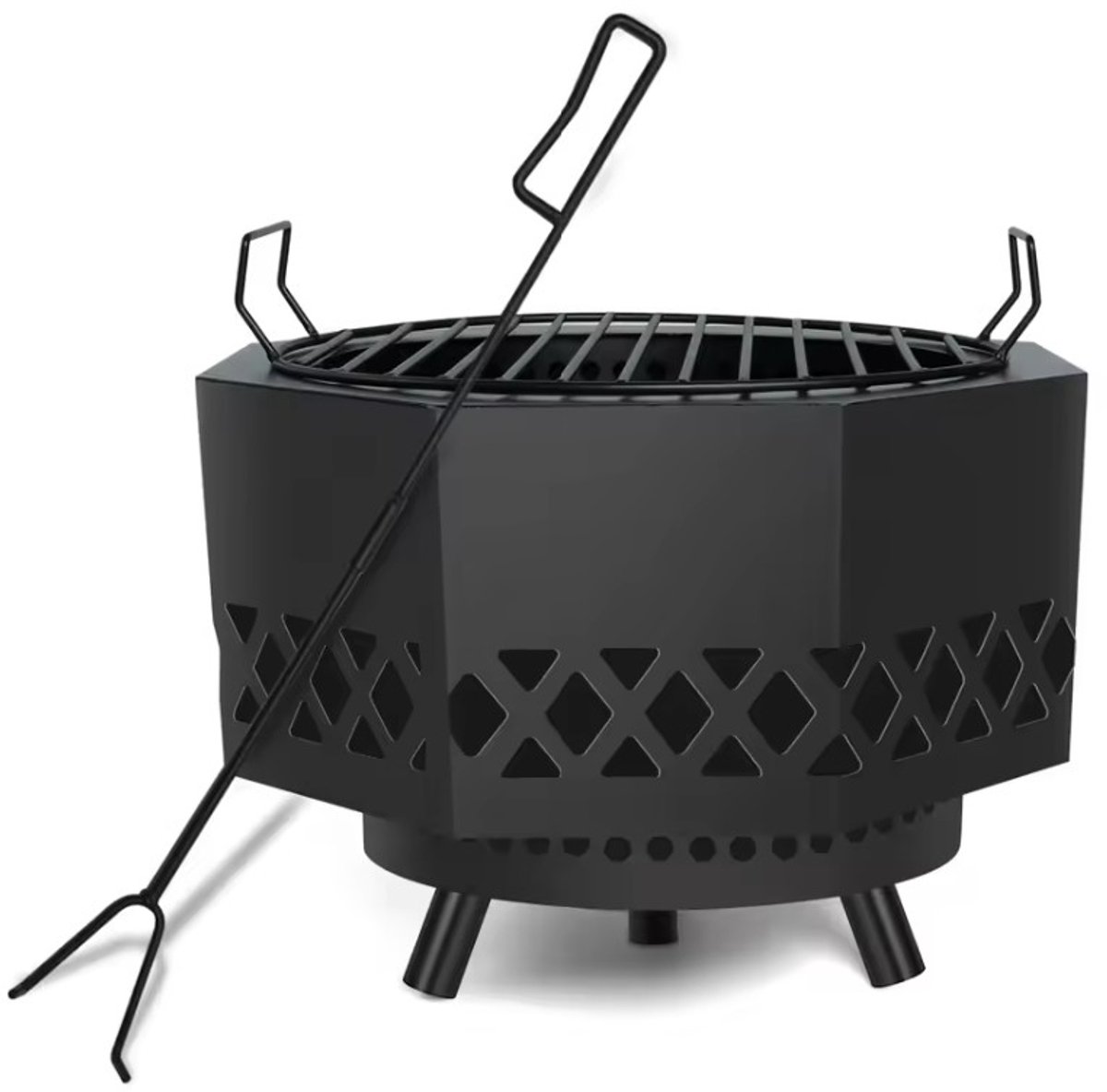 G&G Vuurkorf – Vuurschaal – Tuinhaard - Terrashaard - BBQ - Voor buiten – Metaal – Asopvangbak – Vuurhaak – 41cm diameter - Zwart
