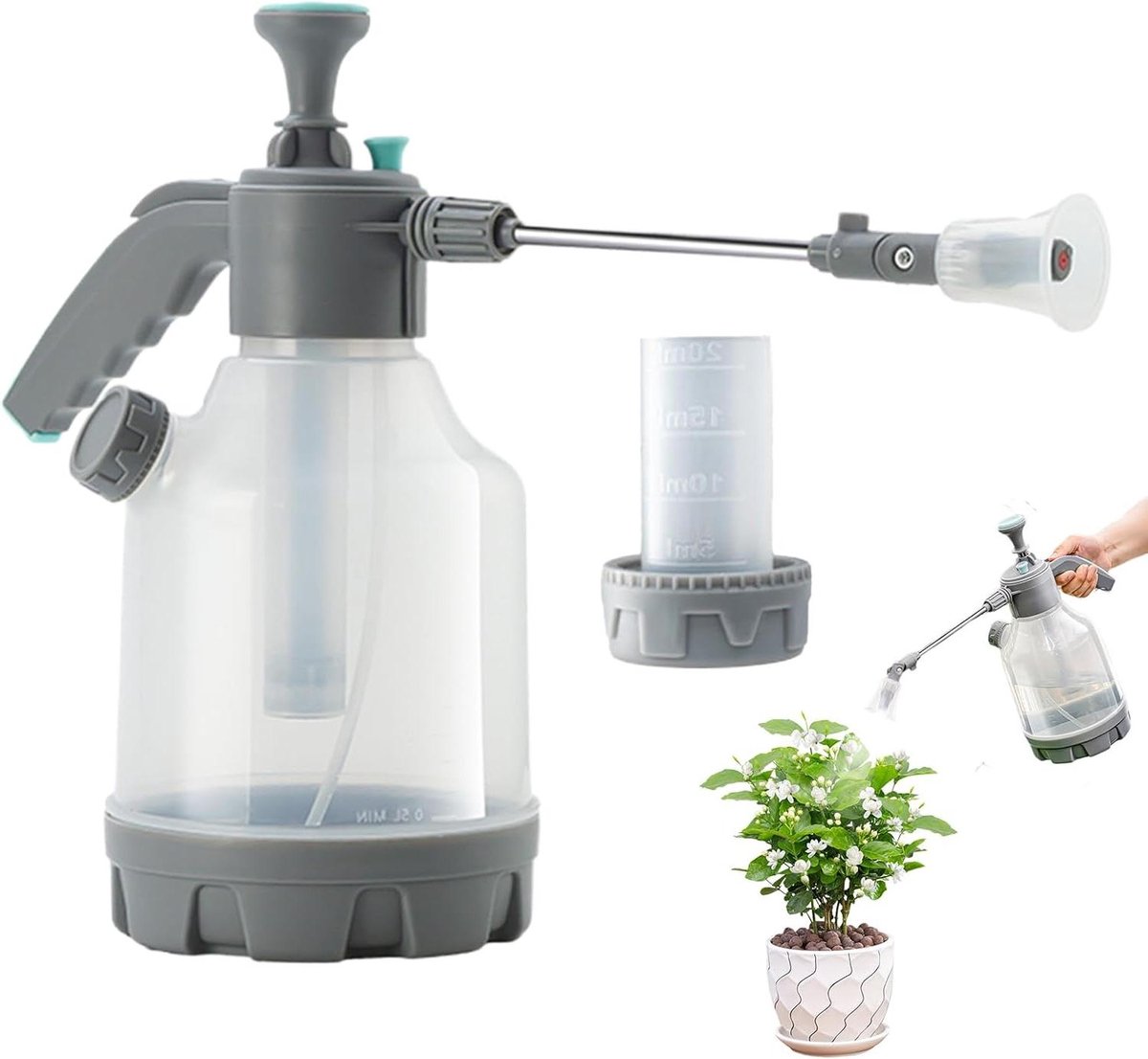 Drukspuit Tuin - Pompsproeier Gazon - Planten Water Geven - Verlengde Sproeistaaf - 3 Liter - Grijs