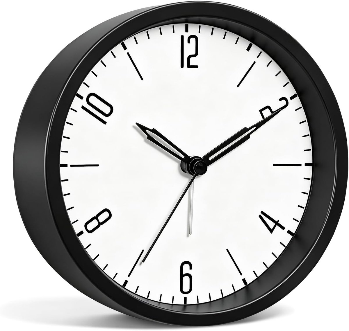Moderne analoge wekker met uniek wijzerplaatontwerp, stille batterijklok voor slaapkamer en gemakkelijk afleesbare cijfers, 4,5 inch ronde bureauklok