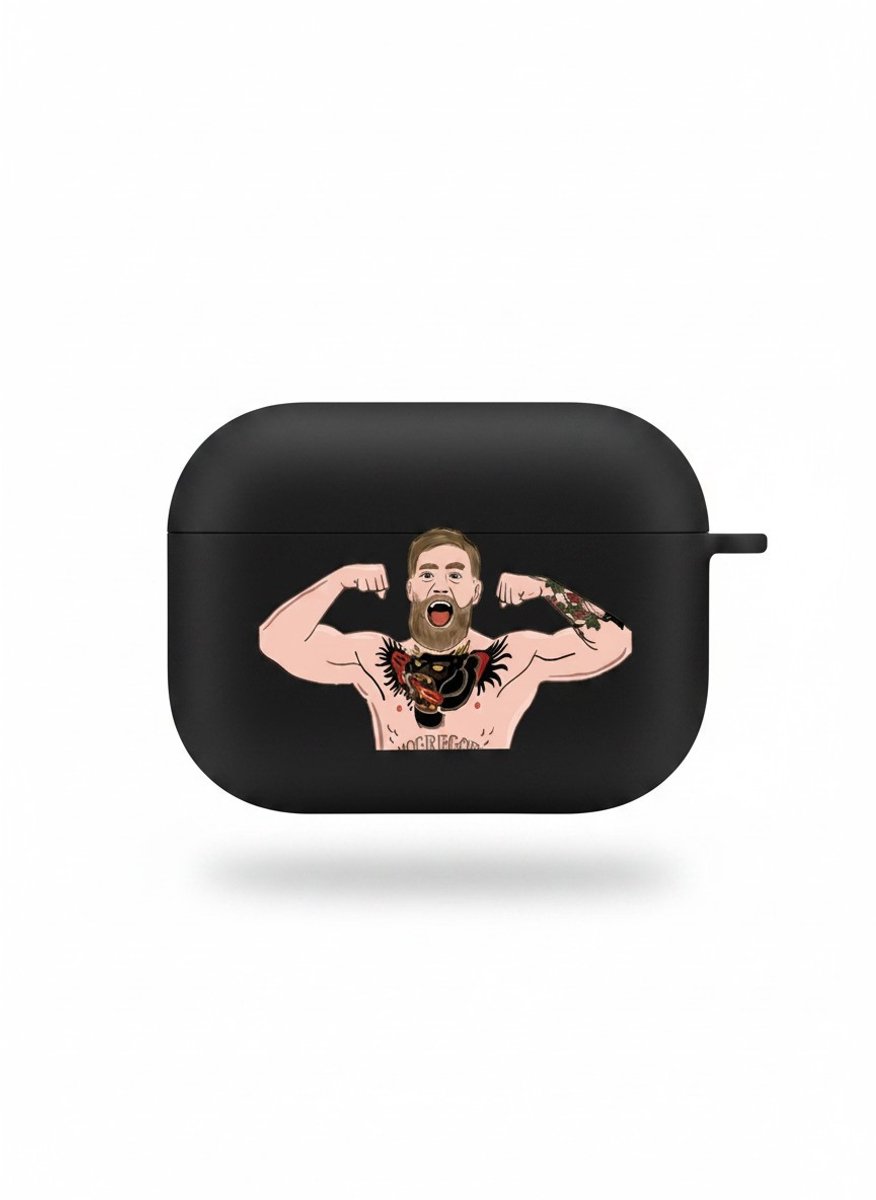 Enluxe Case geschikt voor Airpods 4 - MMA Fighter Cartoon - Zwart Hoesje, Schokbestendig & Draadloos Opladen