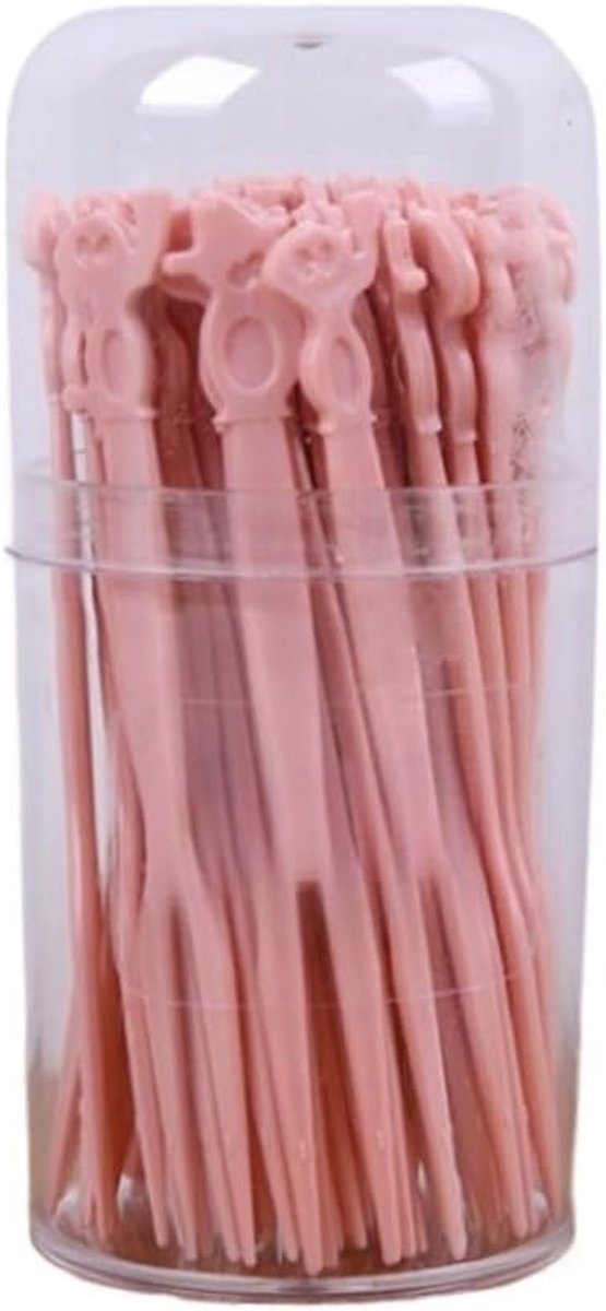 Wegwerp Fruitvorken - Plastic Prikkertjes - Feestelijk Serveren - Voedselveilig Plastic - 50 stuks - Roze
