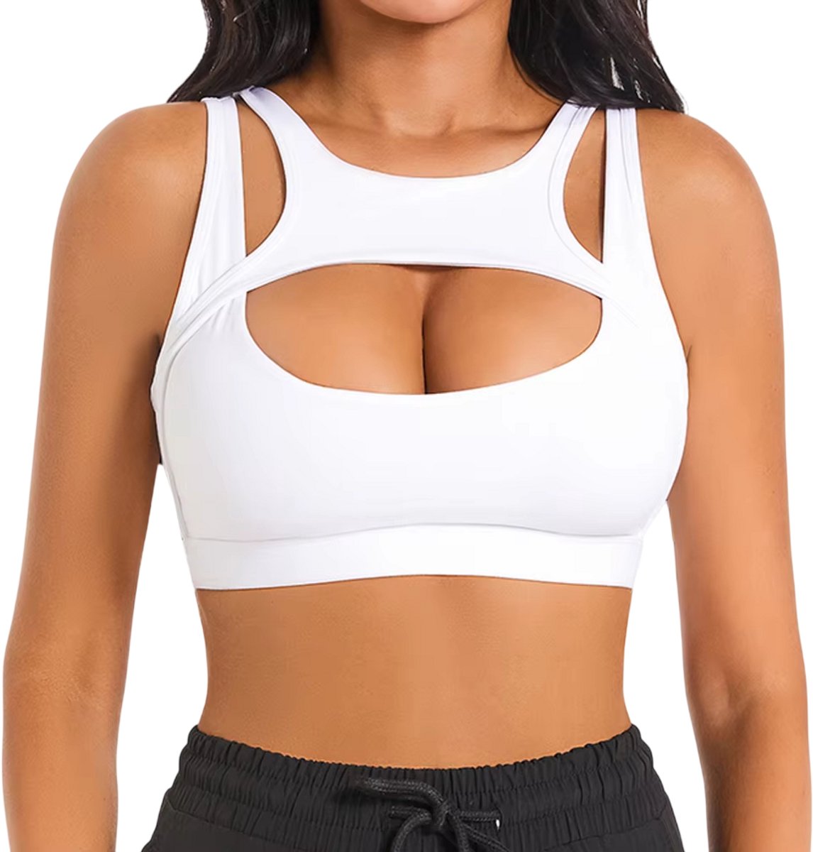Dames Sporttop Fitness – Effen Kleur Sportbeha met Cups, Strakke Workout Beha voor Gym, Yoga, Hardlopen en Fitness Training - Wit - Maat M