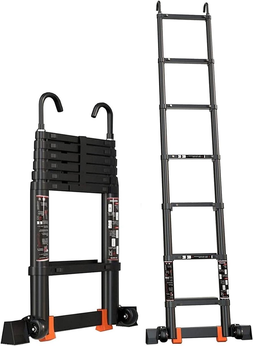 Telescopische Ladder - Uitschuifbare Ladder - Klusjes Binnen Buiten - Ruimtebesparend Ontwerp - 4.7 meter - Zwart