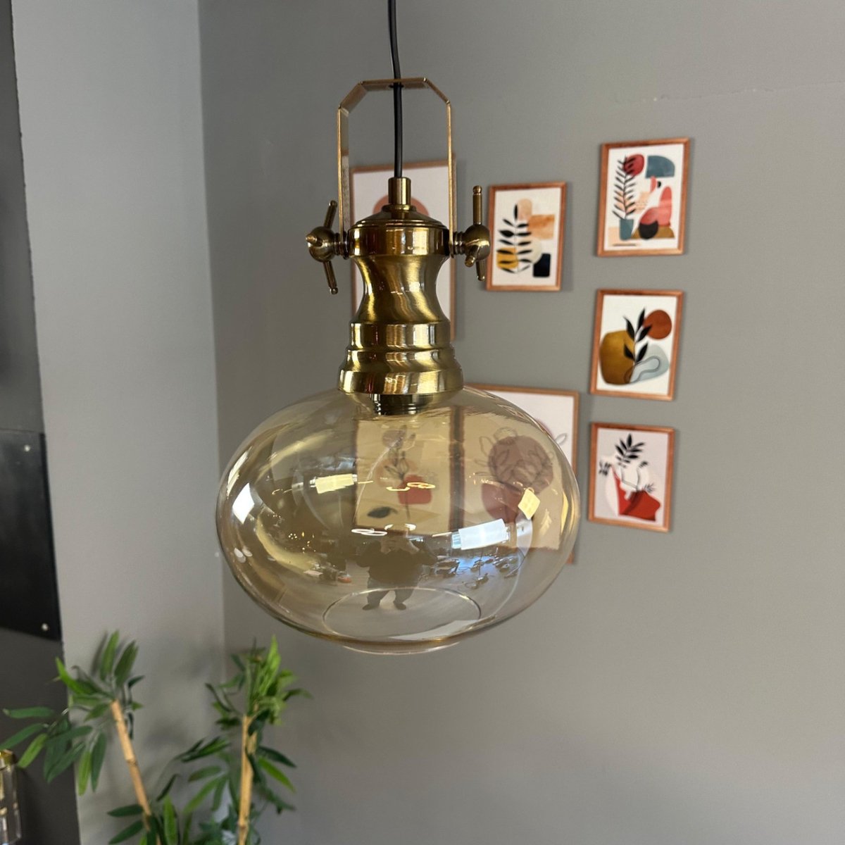Bamyum Solvia hanglamp, industriële Modern stijl, Ø40 cm, honingkleur metalen lamp