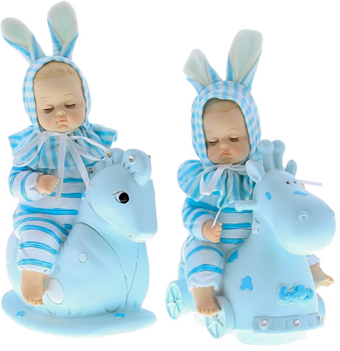 Spaarpot baby op schommeldier blauw-wit - 1 stuk