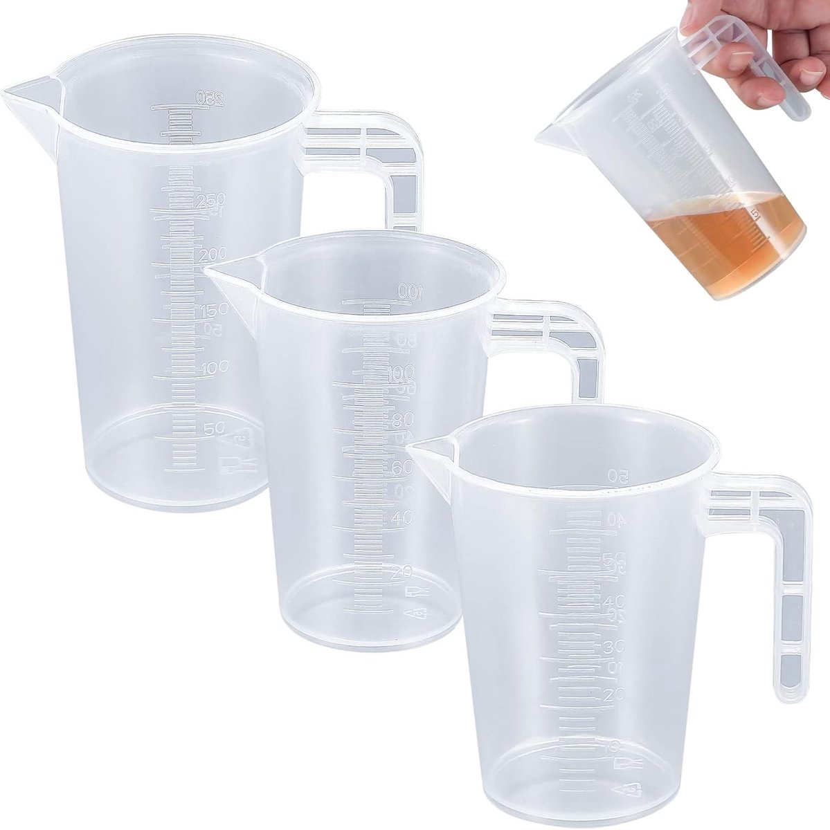 Maatbekerset 3-delig 50 ml 100 ml 250 ml - Transparant Kunststof - Keuken Bakken Laboratorium
