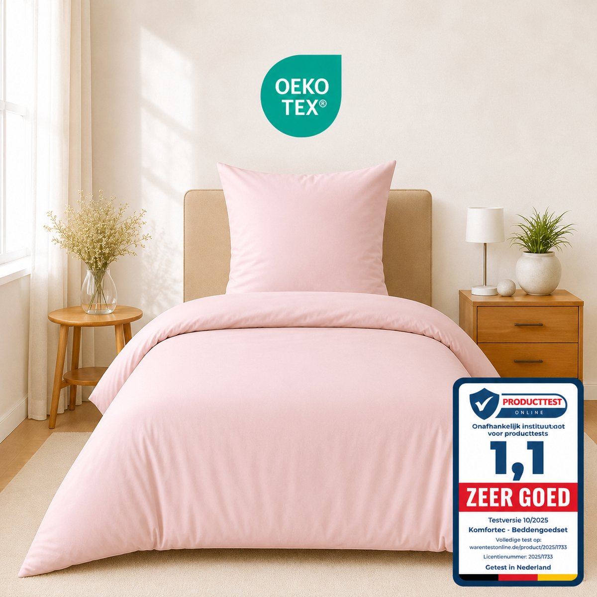 Komfortec Premium Dekbedovertrek 135x200 cm + Kussensloop 80x80 cm - 100% Microvezel - 90 g/m² - 2-Delige Superzachte Beddengoedset - met Rits - Roze