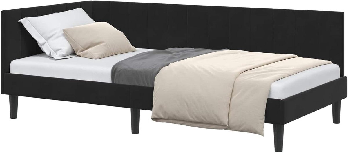 Hoekbedframe met hoofdeinde - L-vormig bed Daybed - Slaapkamer inrichten - Ruimtebesparend ontwerp - 90 x 200 cm - Zwart