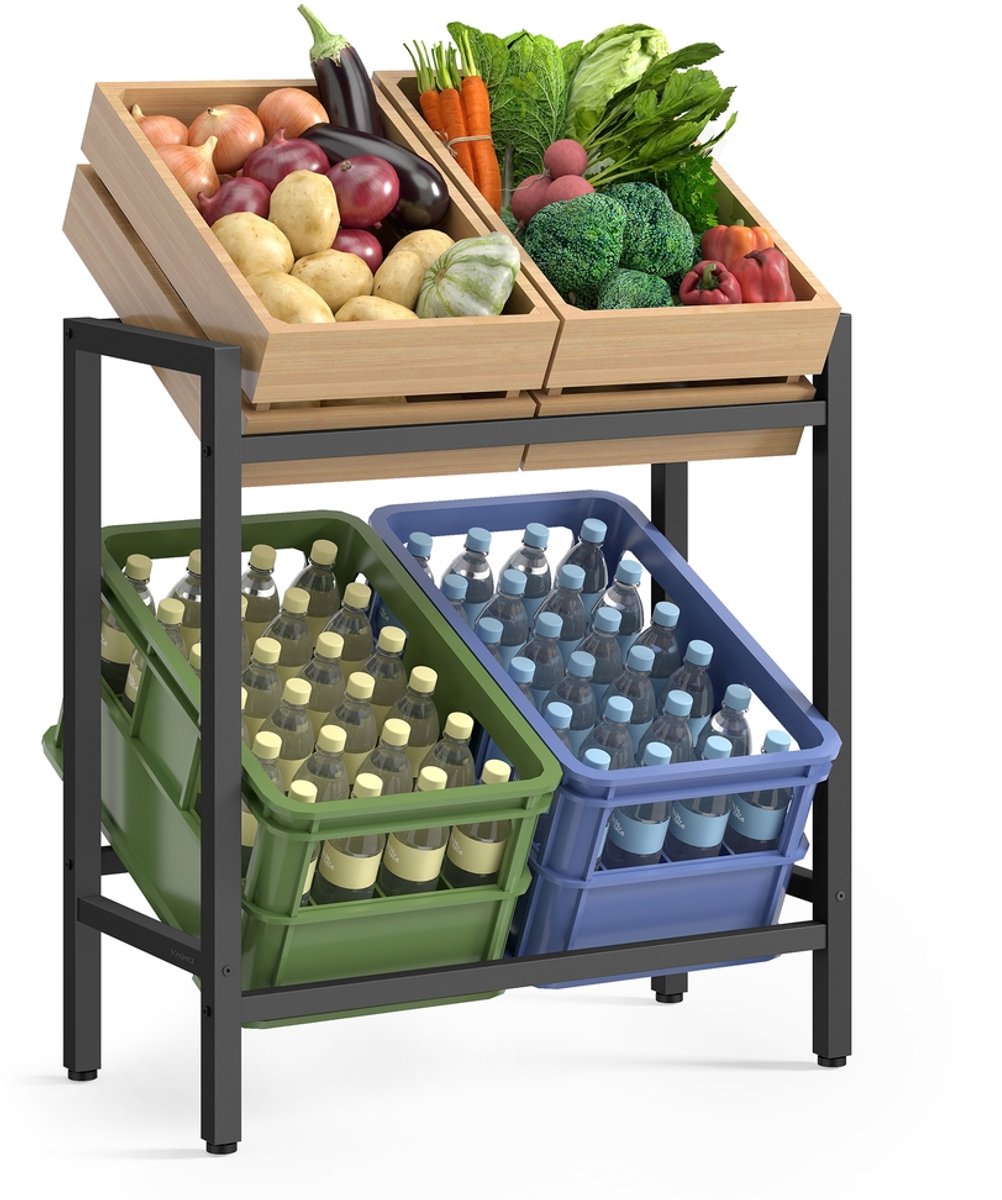 2-laags krattenrek voor 4 kratten - 36 x 70 x 81 cm - Inktzwart