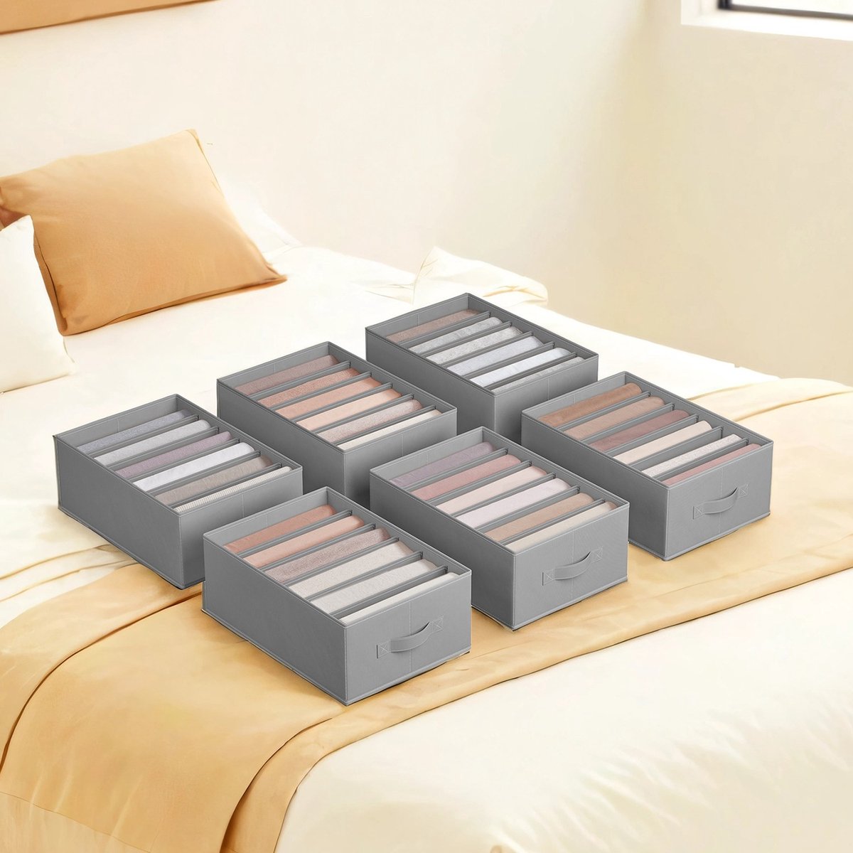 Kledingkastorganizer - Set van 6 - Opvouwbare lade-organizers met 6 vakken - 42 x 30 x 17 cm - Duifgrijs