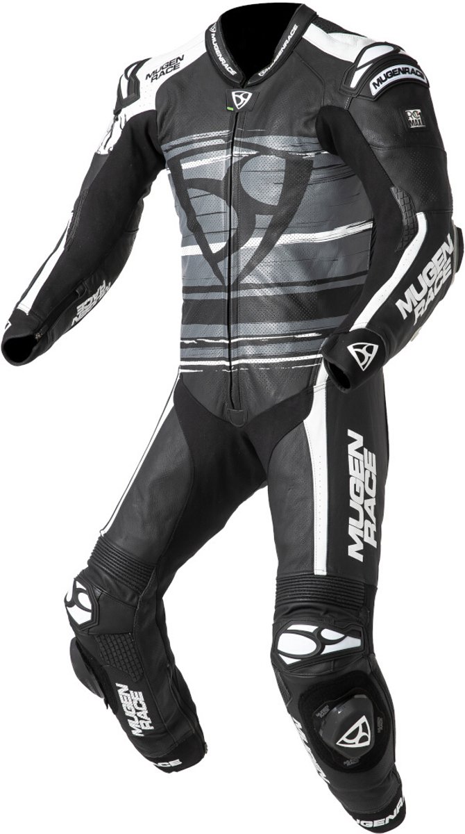 MUGENRACE RC-Max Uno Zwart Wit Grijs Geperforeerd 1-Delig Motorpak - One Piece Suit