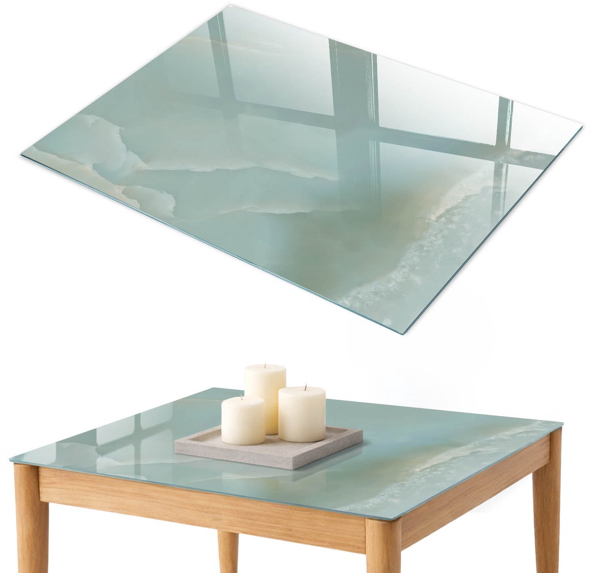 ArtPrintCave IJzige elegantie Glazen Tafelblad 100x70 cm - Tafelblad Rechthoek - Romig Keukentafel - Natuur Keukentafel