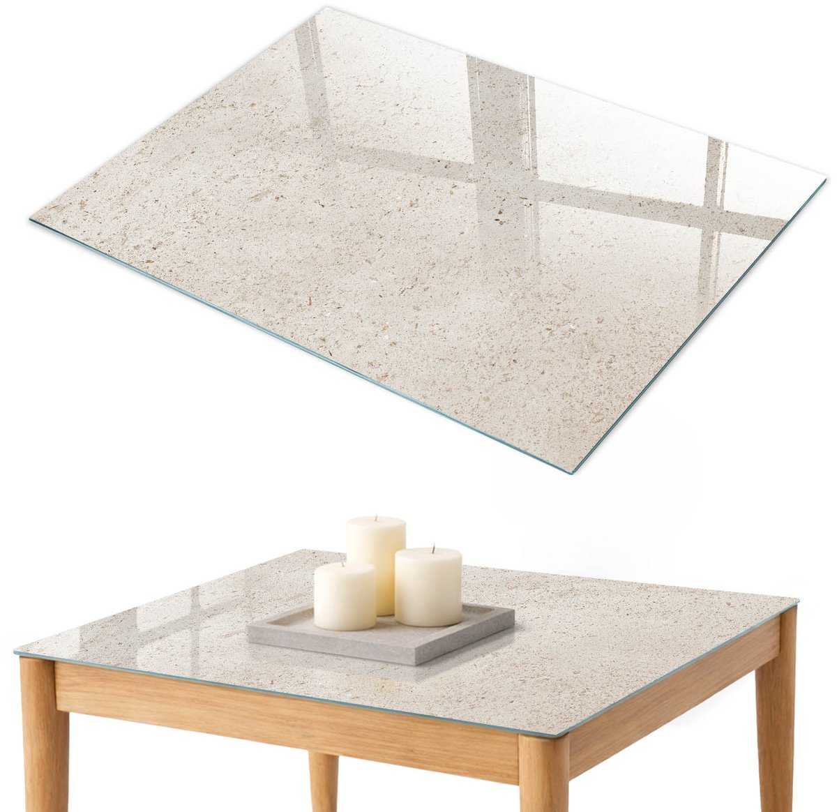 ArtPrintCave Romige Kalmte Glazen Tafelblad 100x70 cm - Tafelblad Rechthoek - Beige Terrastafel - Texturen Keukentafel
