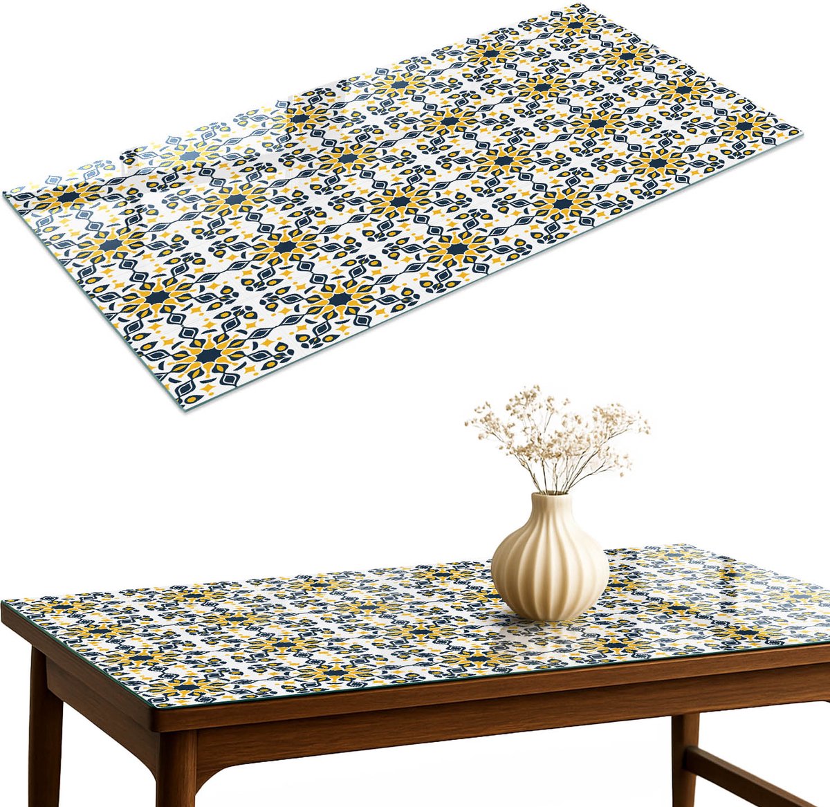 ArtPrintCave Mozaïek elegantie Glazen Tafelblad 140x70 cm - Tafelblad Rechthoek - Geel Glasplaat - Achtergronden en patronen Keukentafel