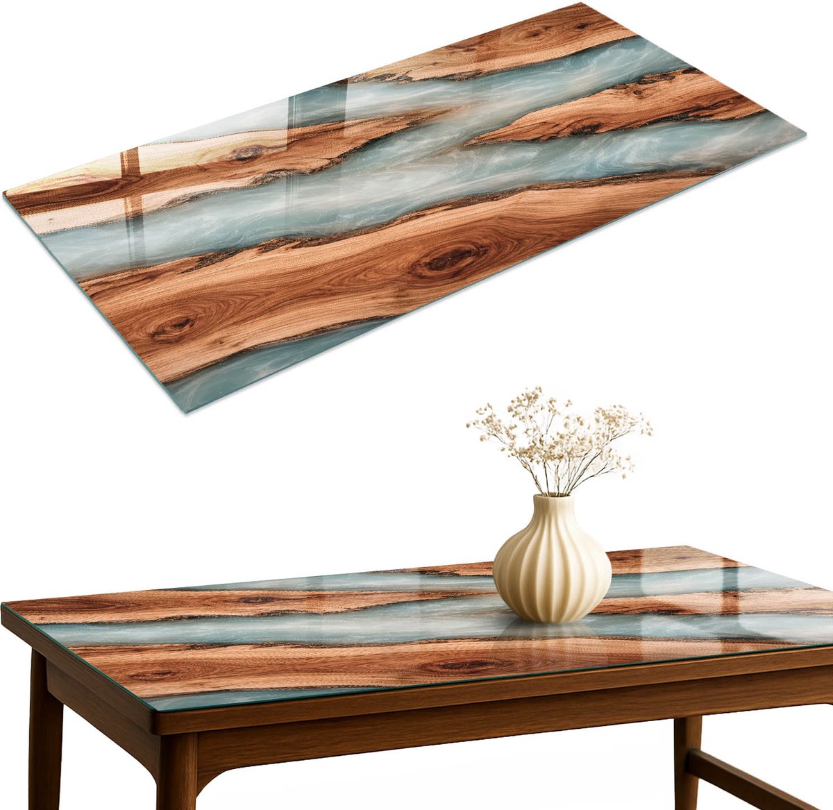 ArtPrintCave Rivier van Hout Glazen Tafelblad 120x60 cm - Tafelblad Rechthoek - Bruin Terrastafel - Texturen Tafelblad Glas