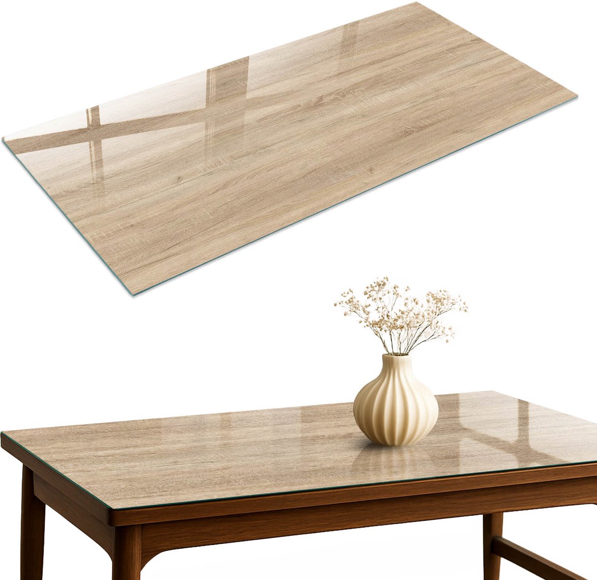 ArtPrintCave Houtstructuur Glazen Tafelblad 120x60 cm - Tafelblad Rechthoek - Beige Glasplaat - Texturen Keukentafel