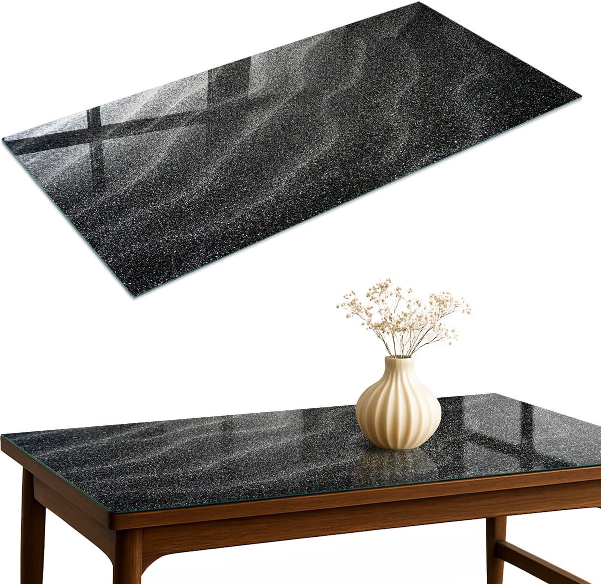 ArtPrintCave Zandtextuur Glazen Tafelblad 140x70 cm - Tafelblad Rechthoek - Zwart Bureaublad - Texturen Keukentafel