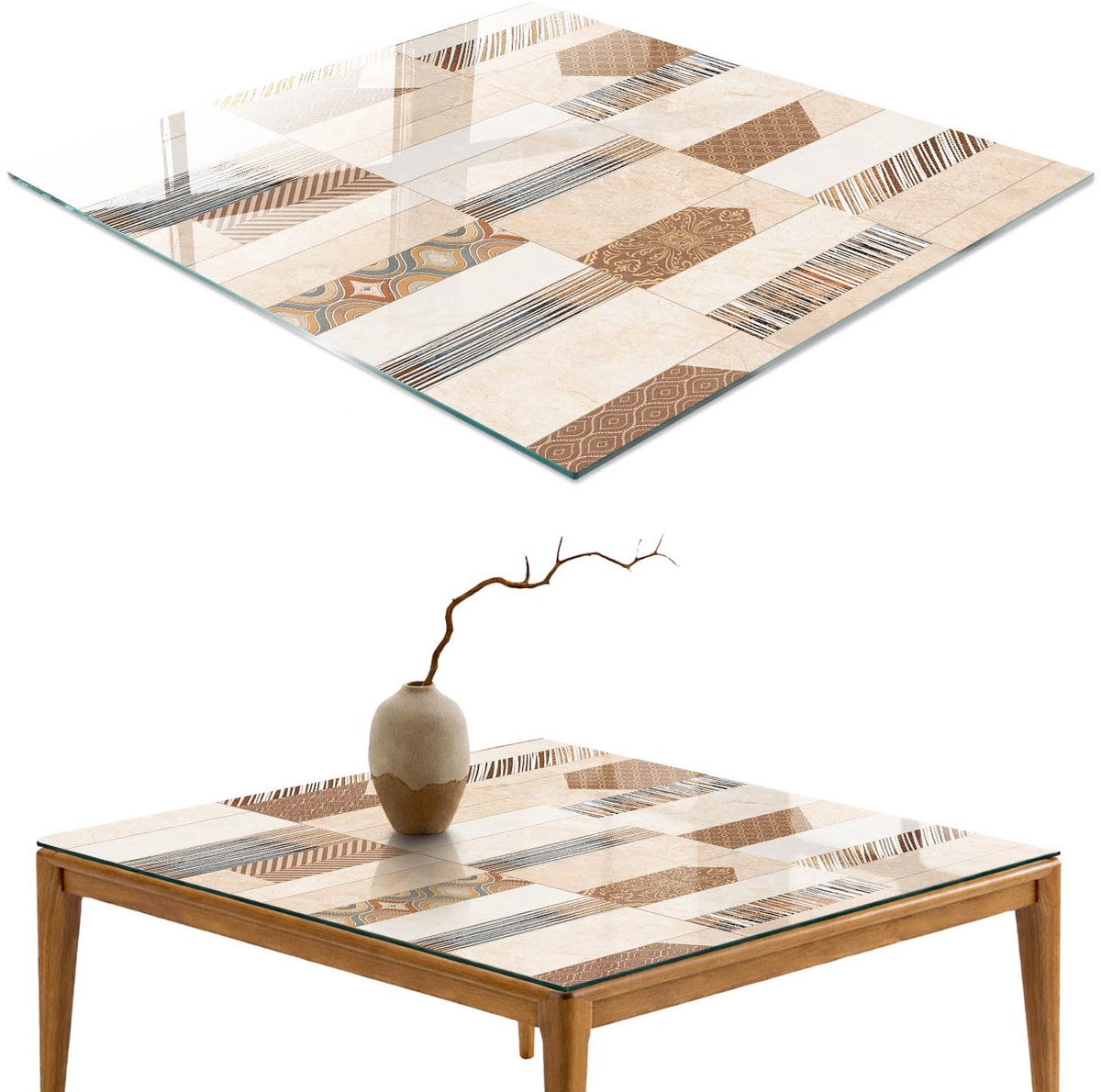 ArtPrintCave Modulair fragment Glazen Tafelblad - 50x50 cm - Tafelblad Vierkanten - Beige Terrastafel - Achtergronden en patronen Bureaublad