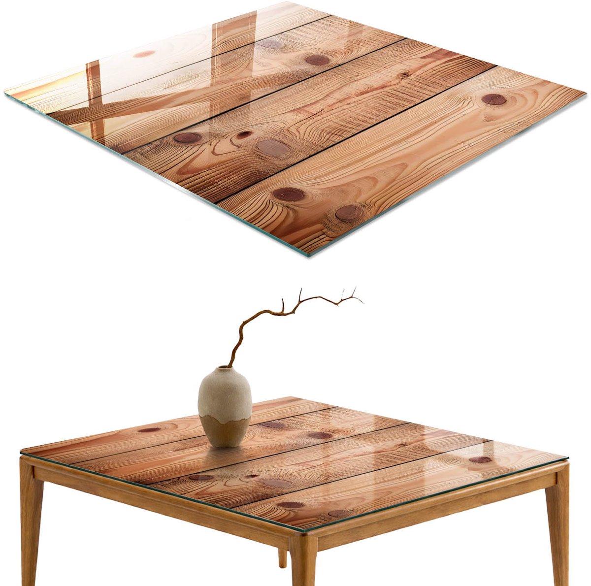 ArtPrintCave Houten motief Glazen Tafelblad 60x60 cm - Tafelblad Rechthoek - Bruin Terrastafel - Texturen Keukentafel