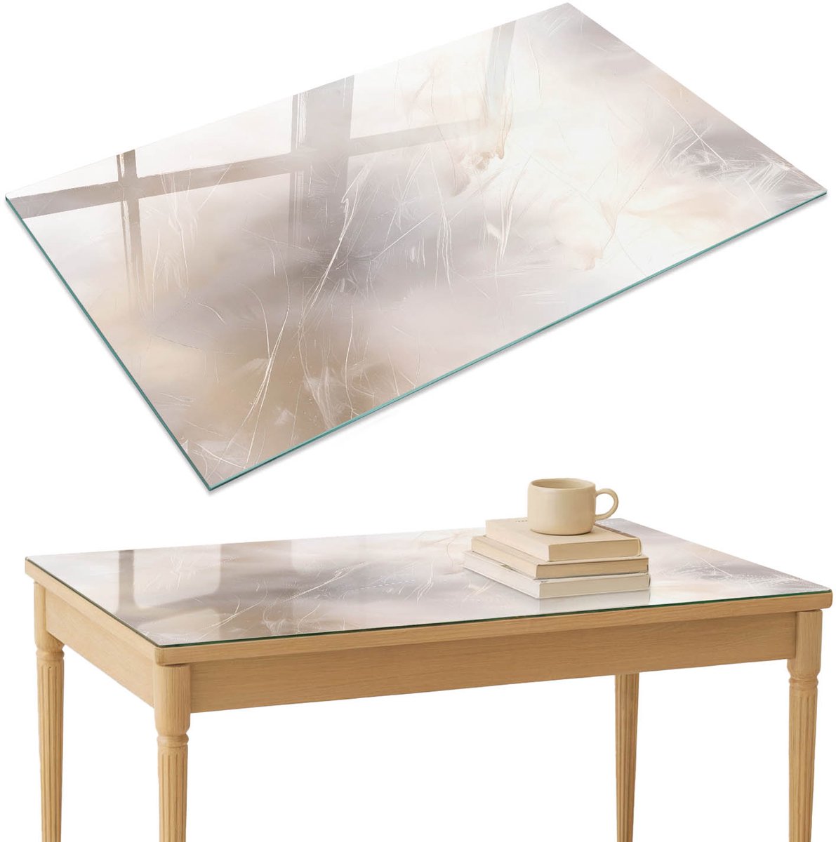 ArtPrintCave Subtiele abstractie Glazen Tafelblad 120x80 cm - Tafelblad Rechthoek - Wit Tafelblad Glas - Abstractie Tafelblad Glas