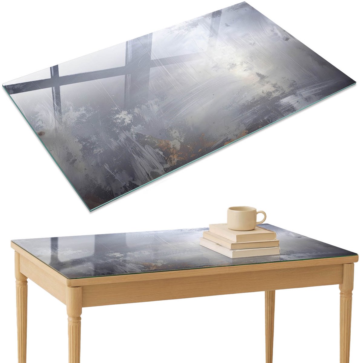 ArtPrintCave Subtiel landschap Glazen Tafelblad 120x80 cm - Tafelblad Rechthoek - Grijs Bureaublad - Abstractie Terrastafel