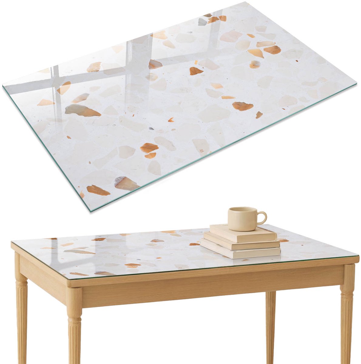 ArtPrintCave Mozaïek van steen Glazen Tafelblad 120x80 cm - Tafelblad Rechthoek - Wit Eettafel Met Glasplaat - Texturen Terrastafel