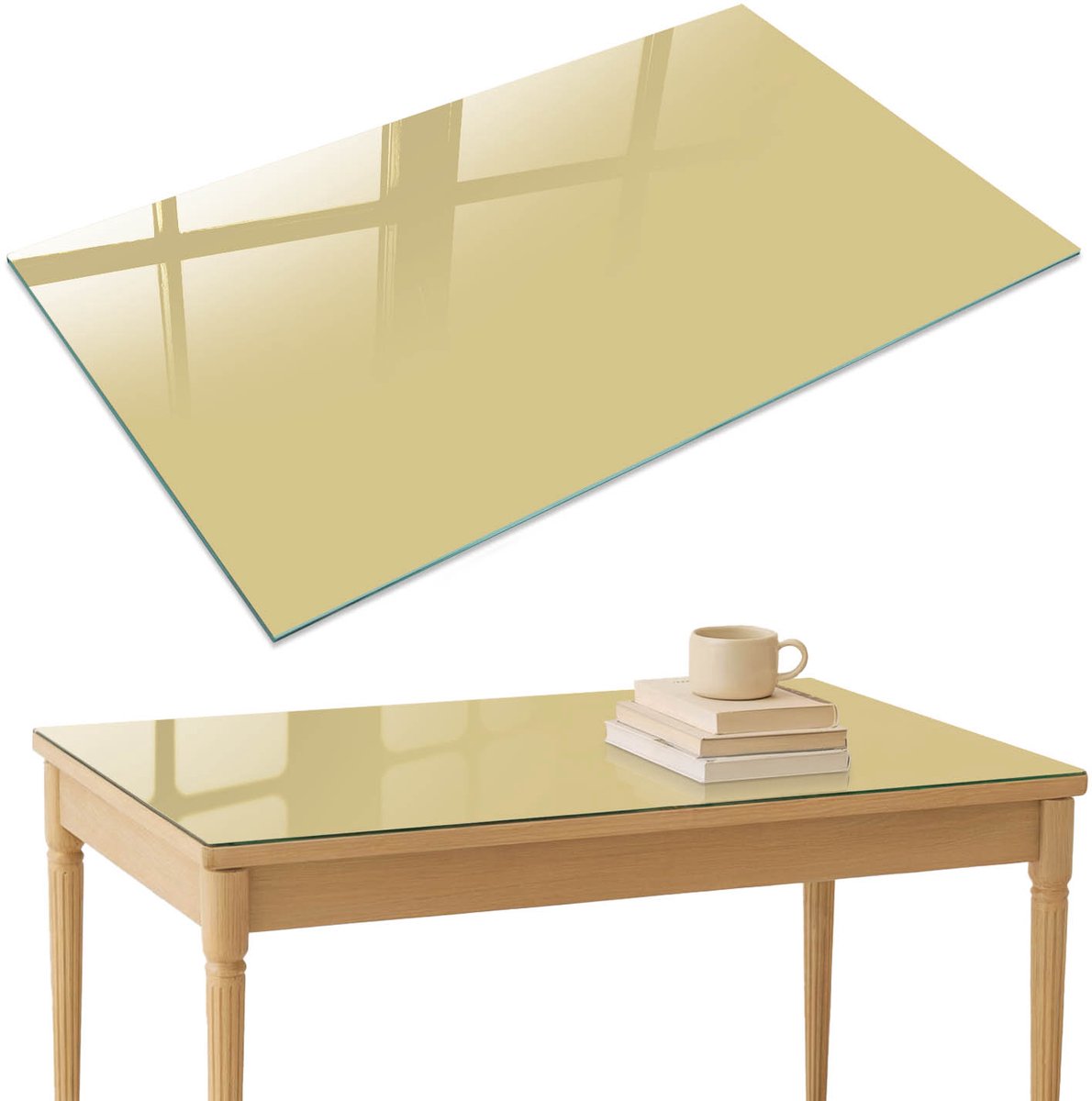 ArtPrintCave Mosterdkleur Glazen Tafelblad 120x80 cm - Tafelblad Rechthoek - Romig Bureaublad - Achtergronden en patronen Keukentafel